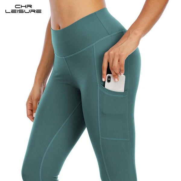 Solid Colors High Waist Leggings With Pockets