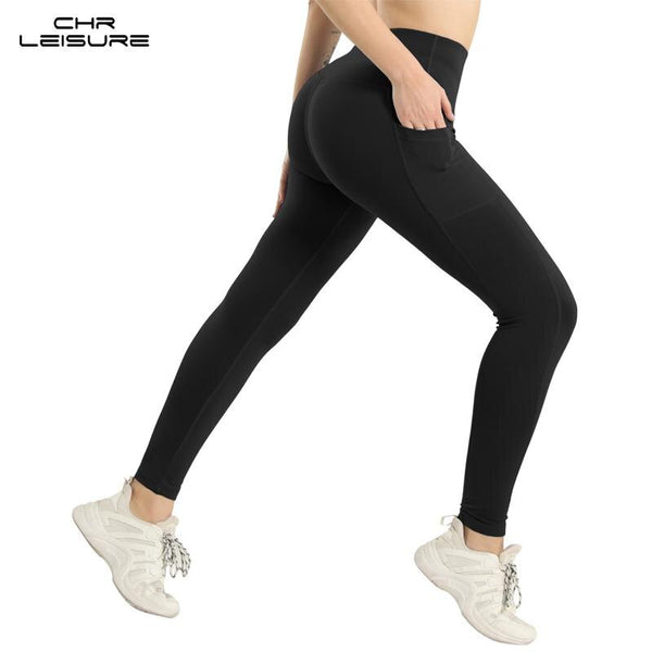 Solid Colors High Waist Leggings With Pockets